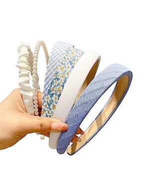 Womens Headbands Pearl Padded Wide Floral Hair Bands Set Blue Non Slip 6-Pack